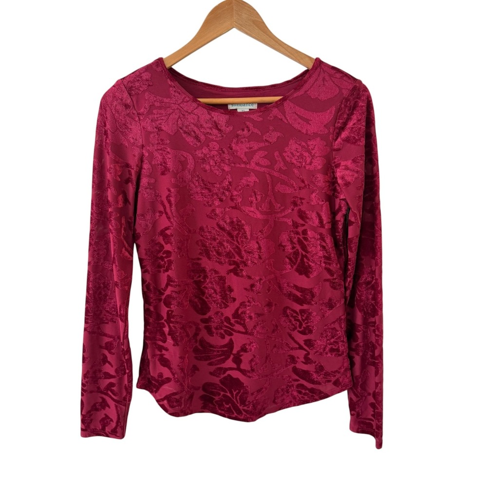 Sundance Burnout Velvet Floral Top Womens XS Cranberry Pink Floral Holiday